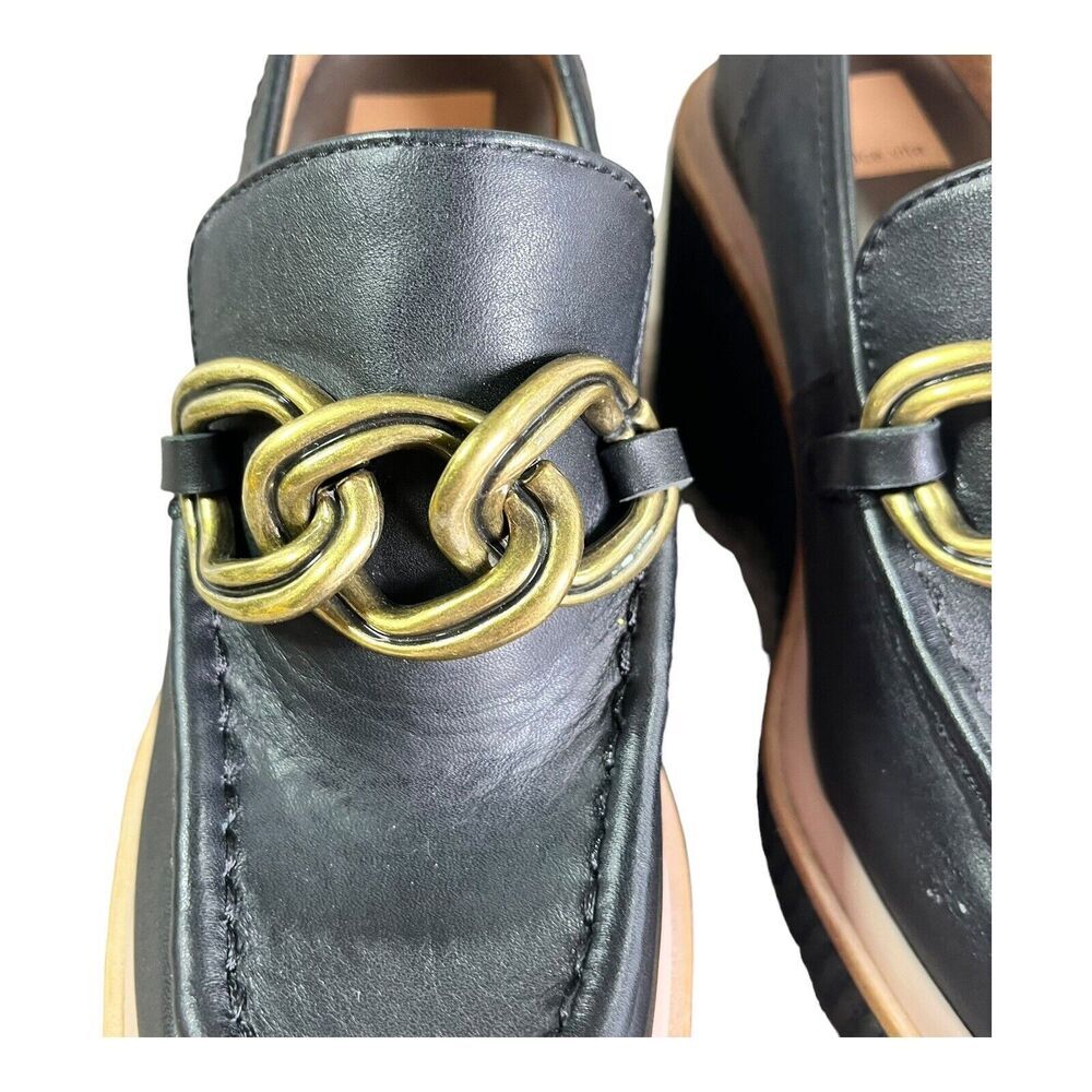 DOLCE VITA Women's Brenan Wedges Black Leather Chain Loafer Sz 6.5 Platform - Picture 4 of 10